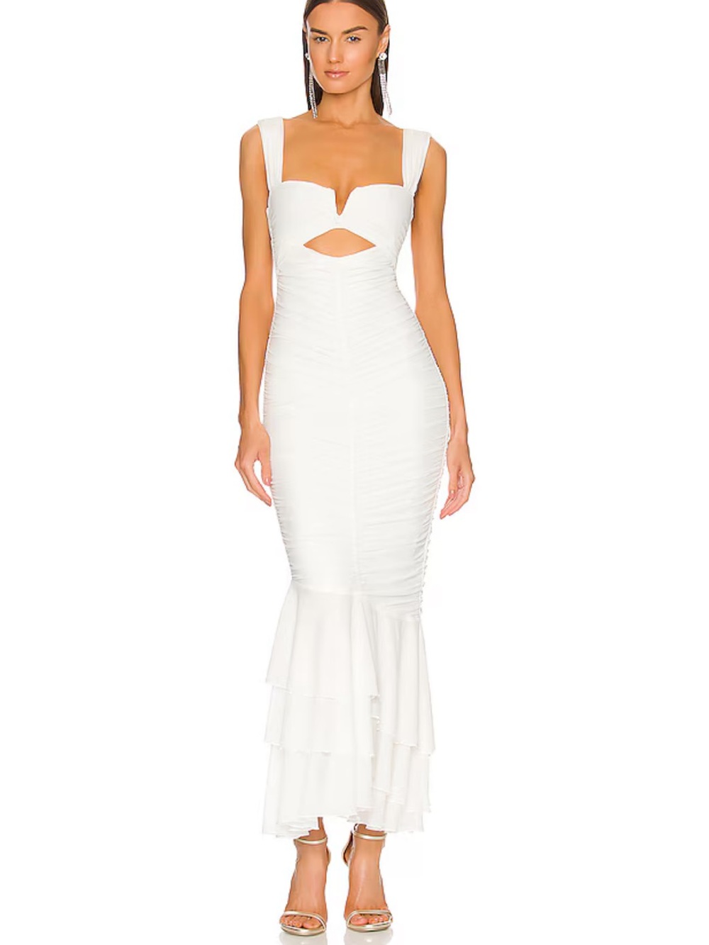 Michael Costello revolve Hilary overlay ruffle plunge gown ivory sz s BRIDAL